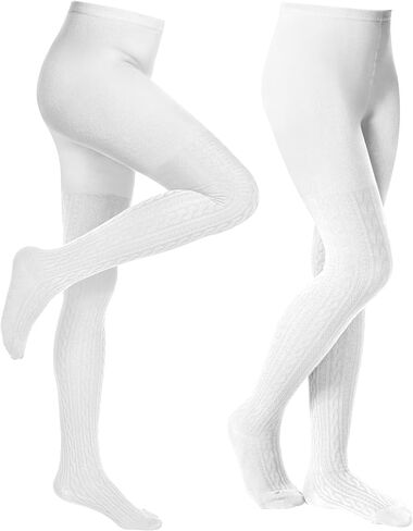 Baby Girls Tights Cable Knit Toddler Leggings Winter Solid Cotton Tights School Stockings 2 Pack 2T-12 Years in Kuwait