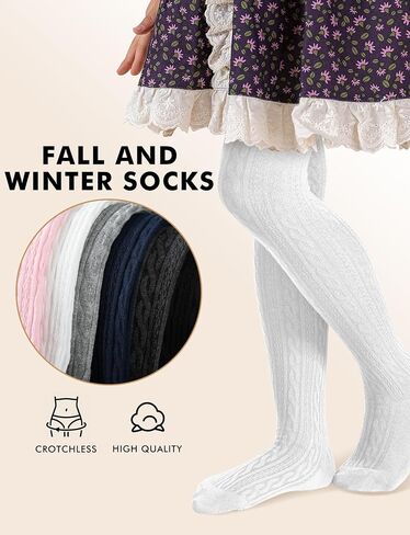 Baby Girls Tights Cable Knit Toddler Leggings Winter Solid Cotton Tights School Stockings 2 Pack 2T-12 Years in Kuwait