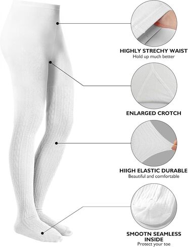 Baby Girls Tights Cable Knit Toddler Leggings Winter Solid Cotton Tights School Stockings 2 Pack 2T-12 Years in Kuwait