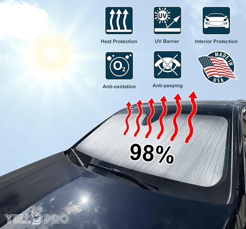 YelloPro Auto Custom Fit Car Front Windshield Reflective Sunshade Protector for 2018 2019 2020 2021 2022 2023 2024 Toyota Camry LE XLE Hybrid SE XSE Sedan Sun Shade Accessories, Made in USA in Kuwait
