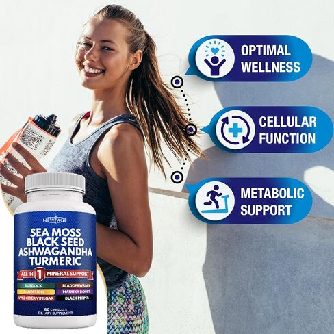 NEW AGE Sea Moss Black Seed Oil Ashwagandha Turmeric Bladderwrack Burdock - with Manuka, Honey Dandelion, ACV Black Pepper Gluten Free in Saudi Arabia