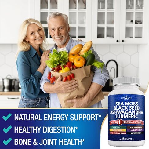 NEW AGE Sea Moss Black Seed Oil Ashwagandha Turmeric Bladderwrack Burdock - with Manuka, Honey Dandelion, ACV Black Pepper Gluten Free in Saudi Arabia