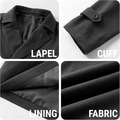 Bbalizko Mens Classic Pea Coat Notched Collar Double Breasted Slim Fit Winter Warm Heavyweight Trench Coats in Kuwait