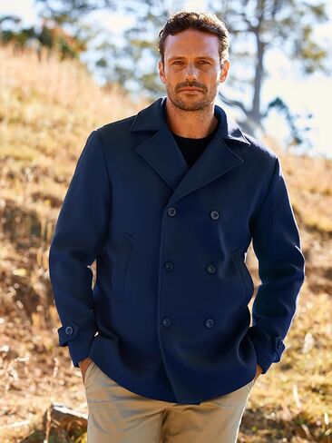 Bbalizko Mens Classic Pea Coat Notched Collar Double Breasted Slim Fit Winter Warm Heavyweight Trench Coats in Kuwait