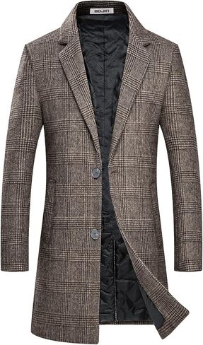 BOJIN Mens Trench Coat Wool Blend Top Pea Coat Winter Long Single Breasted Classic Stylish Business Overcoat in Saudi Arabia