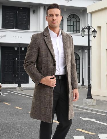 BOJIN Mens Trench Coat Wool Blend Top Pea Coat Winter Long Single Breasted Classic Stylish Business Overcoat in Saudi Arabia