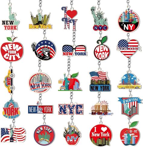 Sureio 25 Pcs NYC Metal Keychain New York American Patriotic Souvenirs Gifts USA Keychain NYC Souvenir Collection Bulk in Kuwait