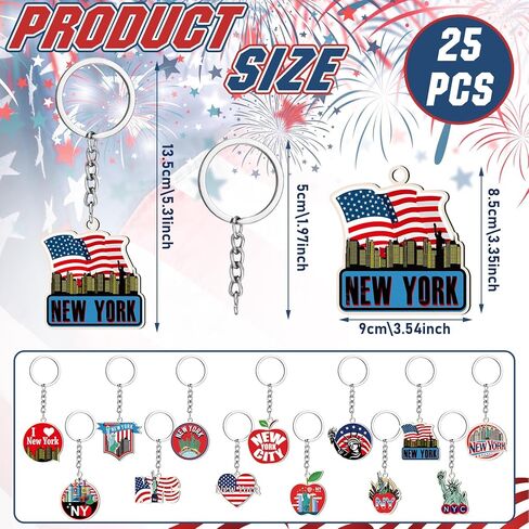Sureio 25 Pcs NYC Metal Keychain New York American Patriotic Souvenirs Gifts USA Keychain NYC Souvenir Collection Bulk in Kuwait