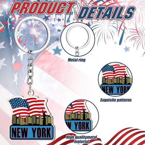 Sureio 25 Pcs NYC Metal Keychain New York American Patriotic Souvenirs Gifts USA Keychain NYC Souvenir Collection Bulk in Kuwait