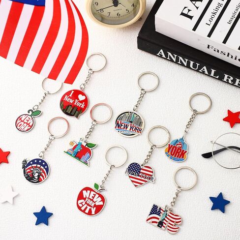 Sureio 25 Pcs NYC Metal Keychain New York American Patriotic Souvenirs Gifts USA Keychain NYC Souvenir Collection Bulk in Kuwait