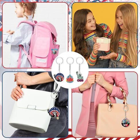 Sureio 25 Pcs NYC Metal Keychain New York American Patriotic Souvenirs Gifts USA Keychain NYC Souvenir Collection Bulk in Kuwait