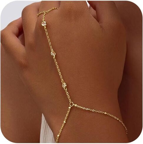 Bracelets for Women,14K Gold/Silver Plated Dainty Hand Chain Bracelets Trendy Ring Chain Bracelet Charm Gold Cuff Bangle Stackable Bracelets Fashion Body Jewelry Adjustable Waterproof Gifts for Her in Kuwait