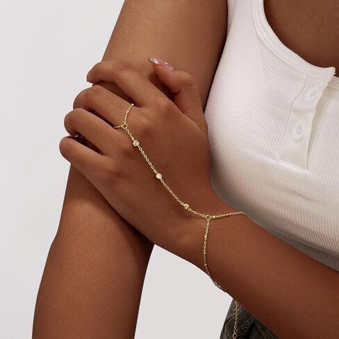 Bracelets for Women,14K Gold/Silver Plated Dainty Hand Chain Bracelets Trendy Ring Chain Bracelet Charm Gold Cuff Bangle Stackable Bracelets Fashion Body Jewelry Adjustable Waterproof Gifts for Her in Kuwait