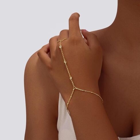 Bracelets for Women,14K Gold/Silver Plated Dainty Hand Chain Bracelets Trendy Ring Chain Bracelet Charm Gold Cuff Bangle Stackable Bracelets Fashion Body Jewelry Adjustable Waterproof Gifts for Her in Kuwait