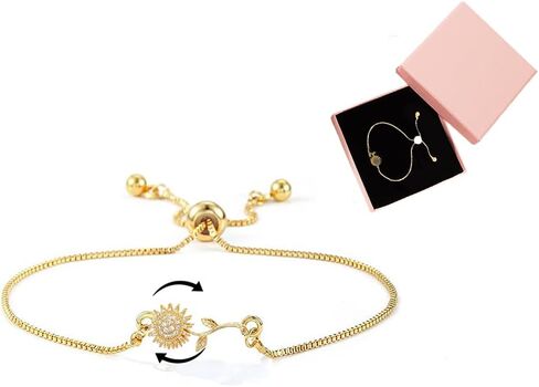 Spinning Sunflower Bracelet for Women 7"-9" Adjustable Flowers Rhinestone Fidget Bracelets for Tiny Wrist Sparkly Flower Anxiety Bracelet Cubic Zircon Sunflowers Mood Statement Bracelets Worry Relieving Jewelry Accessories in Saudi Arabia