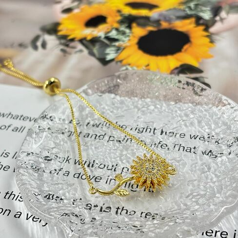 Spinning Sunflower Bracelet for Women 7"-9" Adjustable Flowers Rhinestone Fidget Bracelets for Tiny Wrist Sparkly Flower Anxiety Bracelet Cubic Zircon Sunflowers Mood Statement Bracelets Worry Relieving Jewelry Accessories in Saudi Arabia