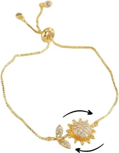 Spinning Sunflower Bracelet for Women 7"-9" Adjustable Flowers Rhinestone Fidget Bracelets for Tiny Wrist Sparkly Flower Anxiety Bracelet Cubic Zircon Sunflowers Mood Statement Bracelets Worry Relieving Jewelry Accessories in Saudi Arabia