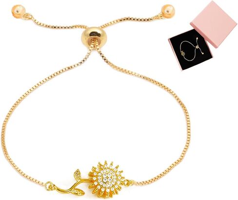 Spinning Sunflower Bracelet for Women 7"-9" Adjustable Flowers Rhinestone Fidget Bracelets for Tiny Wrist Sparkly Flower Anxiety Bracelet Cubic Zircon Sunflowers Mood Statement Bracelets Worry Relieving Jewelry Accessories in Saudi Arabia