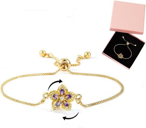 Spinning Sunflower Bracelet for Women 7"-9" Adjustable Flowers Rhinestone Fidget Bracelets for Tiny Wrist Sparkly Flower Anxiety Bracelet Cubic Zircon Sunflowers Mood Statement Bracelets Worry Relieving Jewelry Accessories in Saudi Arabia