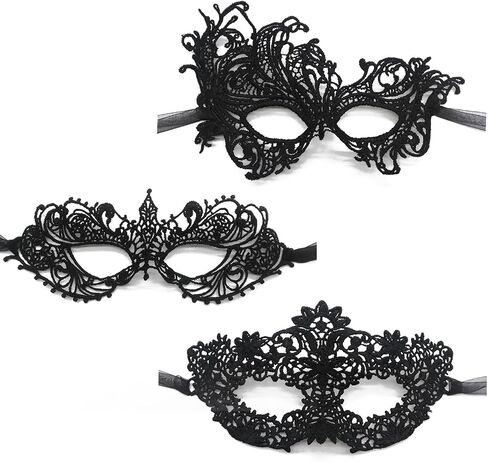 Masquerade Masks for Women Couples,Men Mardi Gras Mask,Girls Black Gold Lace Costume,Adults Venetian Party Dress in Kuwait