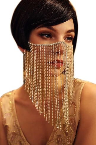 Babeyond Crystal Rhinestone Fringe Masquerade Mask Chain Costme Adech Adech Mardi Gras Mask in Kuwait