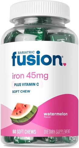 Bariatric Fusion Iron Supplement for Women Anemia | Chewable Iron with Vitamin C | Watermelon Flavored Soft Chew | Gentle on Stomach Ferrous Fumarate for Women and Men | Gluten Free | 60 Count in Saudi Arabia