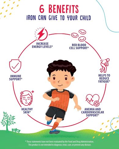 SUNNY SAM Iron Gummies for Kids & Teens - 10mg Iron Vitamins with Vitamin C - Low-Sugar Chewable Gummy Supplement for Immune Support, Supports Red Blood Cell Production for Children & Teen Girls in Kuwait