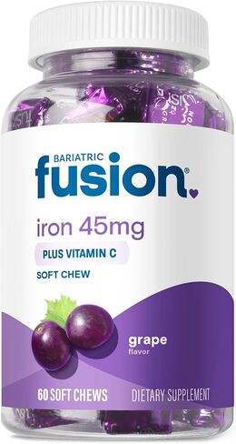 Bariatric Fusion Iron Supplement for Women Anemia | Chewable Iron with Vitamin C | Watermelon Flavored Soft Chew | Gentle on Stomach Ferrous Fumarate for Women and Men | Gluten Free | 60 Count in Saudi Arabia