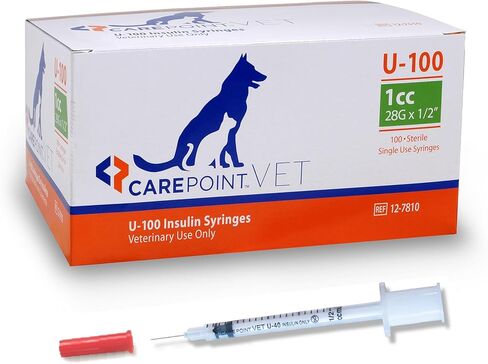 U-100 Pet Insulin Syringes, 29G x 1/2" 1/2cc, Comfortable Injection, Bold Permanent Markings for Accurate Dosage, Disposable, Box of 100 in Kuwait