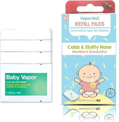 RaZbaby Vapor-RaZ Refills/Baby Cough and Cold Relief/Use at Home & on the go/All Natural Menthol & Eucalyptus / 4 Refills in Saudi Arabia