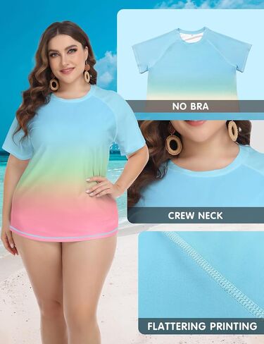 FOREYOND Plus Size Rash Guard Shirts for Women Short Sleeve UPF 50+ Sun Protection Swimwear Swim Suits Top in Saudi Arabia