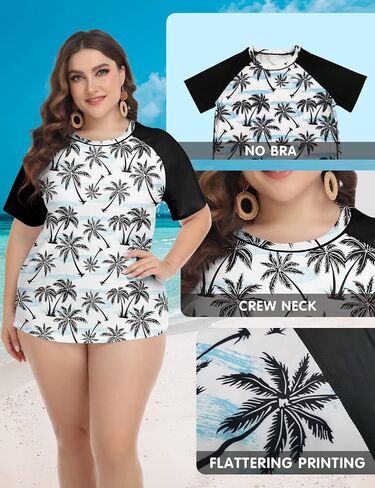 FOREYOND Plus Size Rash Guard Shirts for Women Short Sleeve UPF 50+ Sun Protection Swimwear Swim Suits Top in Saudi Arabia