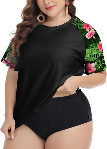 FOREYOND Plus Size Rash Guard Shirts for Women Short Sleeve UPF 50+ Sun Protection Swimwear Swim Suits Top in Saudi Arabia