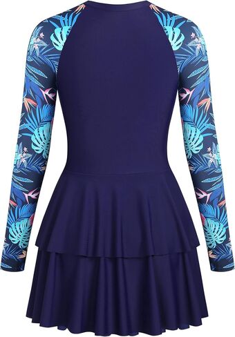 ZAFUL Women's One Piece Rash Guard Long Sleeve Modest Swimsuits Dress Zipper Bathing Suit Swimskirt in Saudi Arabia