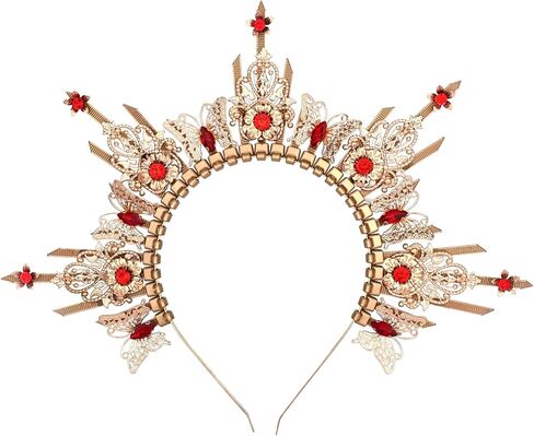 Butterfly Crystal Halo Crown - Gold Spiked Zip Tie Sun Mary Goddess Headpiece Fantasy Renaissance Costume Headband in Kuwait