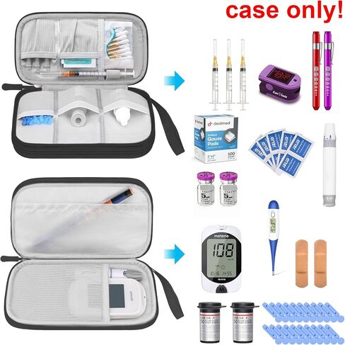 Elonbo Diabetic Supplies Storage Bag, Portable Glucose Meter Carrying Case, Insulin Pen and Medication Travel Case for Glucose Meters, Insulin Pen, Test Strips, Lancets, Syringe, Small Ice Pack, Black in Kuwait