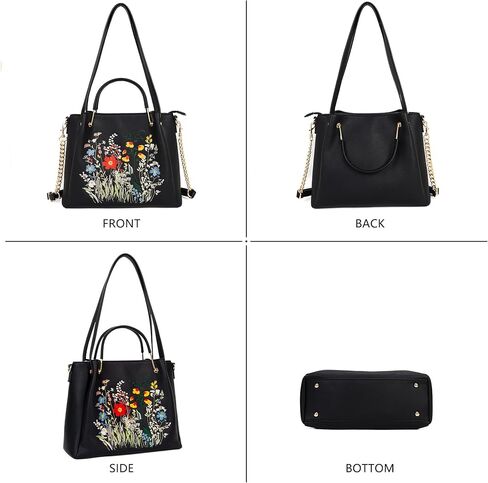 Medium Tote Bag for Women Vegan Leather Designer Top Handle Handbags Floral Embroidery Casual Travel Shoulder Bag for Women in Saudi Arabia