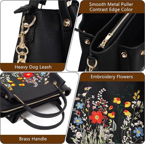 Medium Tote Bag for Women Vegan Leather Designer Top Handle Handbags Floral Embroidery Casual Travel Shoulder Bag for Women in Saudi Arabia