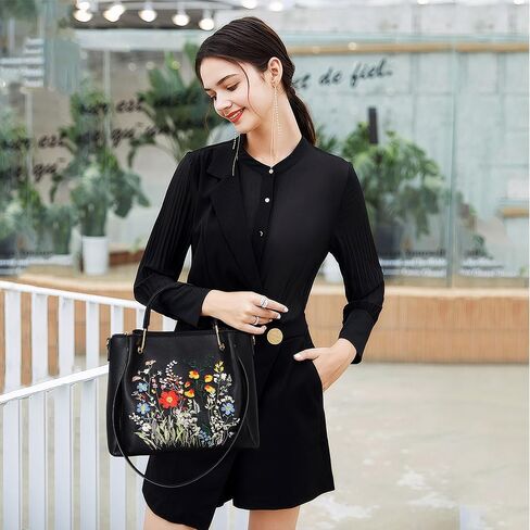 Medium Tote Bag for Women Vegan Leather Designer Top Handle Handbags Floral Embroidery Casual Travel Shoulder Bag for Women in Saudi Arabia