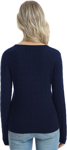 QUALFORT Women's 100% Cotton V Neck Cable Knit Pullover Sweaters in Saudi Arabia