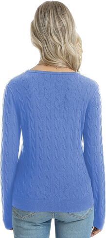 QUALFORT Women's 100% Cotton V Neck Cable Knit Pullover Sweaters in Kuwait