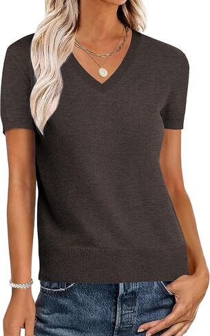ANRABESS Women’s Wool Blend Tops Short Sleeve V Neck Soft Business Dressy Casual Pullover Sweater 2025 Trendy Outfits in Saudi Arabia