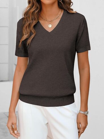 ANRABESS Women’s Wool Blend Tops Short Sleeve V Neck Soft Business Dressy Casual Pullover Sweater 2025 Trendy Outfits in Saudi Arabia