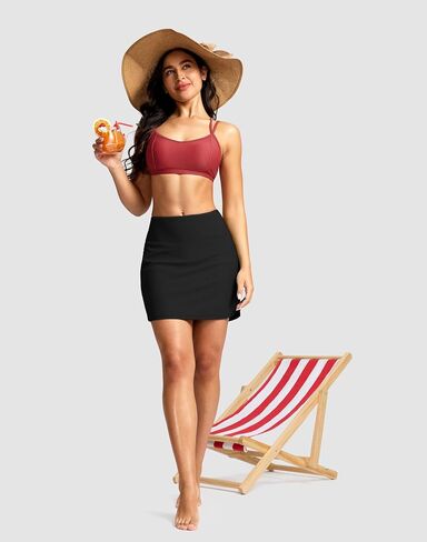 SANTINY Women's 17'' Long Swim Skirt with Pockets High Waisted Modest Tummy Control Swimsuit Skirt Bathing Suit Bottoms in Saudi Arabia