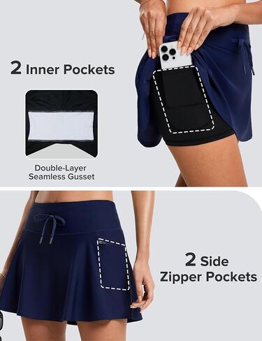 FitsT4 Sports Women's High Waisted 15" Swim Skirts Skort with Shorts 4 Pockets Bathing Suit Swimwear Swimsuit Bottoms in Kuwait