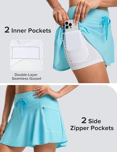 FitsT4 Sports Women's High Waisted 15" Swim Skirts Skort with Shorts 4 Pockets Bathing Suit Swimwear Swimsuit Bottoms in Kuwait