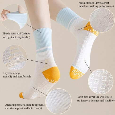 Pilates Socks with Grips, 3 Pairs Crew Yoga Socks for Women Non Slip Grip Sock in Saudi Arabia