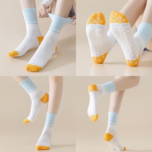 Pilates Socks with Grips, 3 Pairs Crew Yoga Socks for Women Non Slip Grip Sock in Saudi Arabia