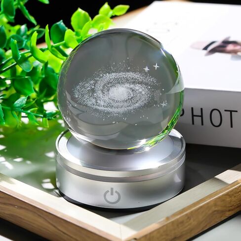 3.15in. Crystal Engraved 3D Solar System Ball with LED Light Base, Solar System Physics Planet Space Model Collectible Decorative Ball Astronomy Universe Gifts for Women Men Kids Birthday in Kuwait