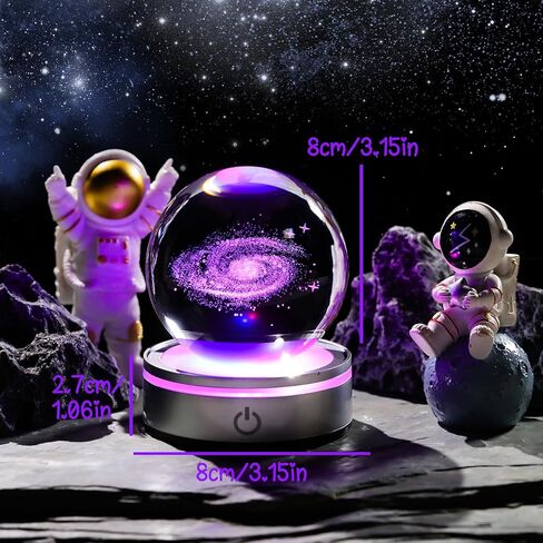 3.15in. Crystal Engraved 3D Solar System Ball with LED Light Base, Solar System Physics Planet Space Model Collectible Decorative Ball Astronomy Universe Gifts for Women Men Kids Birthday in Kuwait